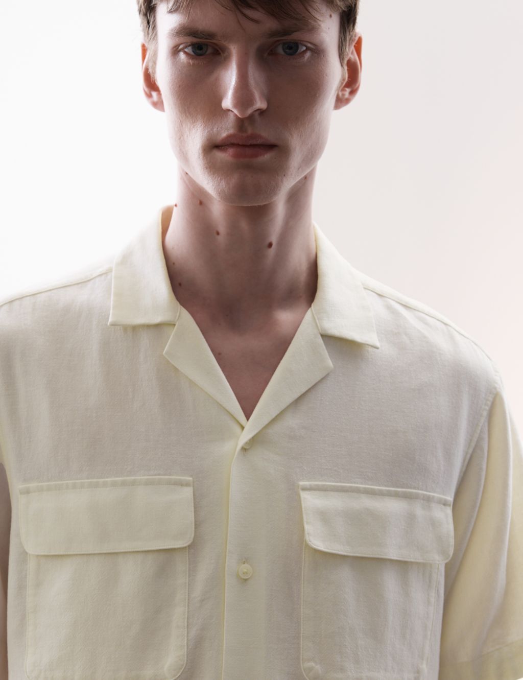 Autograph Linen Blend Cuban Collar Shirt - XXLREG - Ecru, Ecru