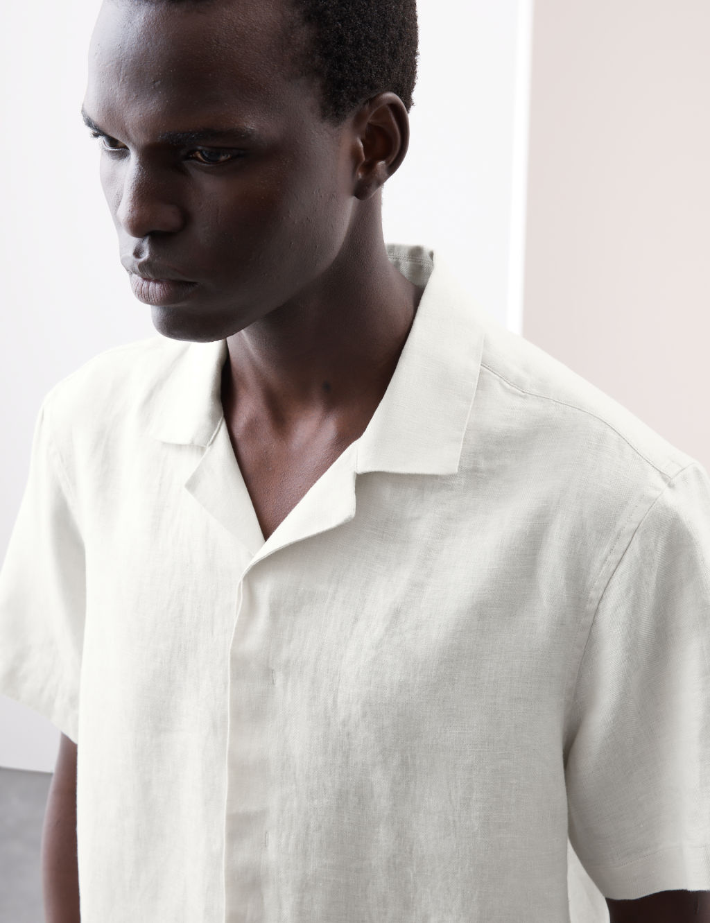 Autograph Pure Linen Herringbone Cuban Collar Shirt - XXLREG - Ecru, Ecru