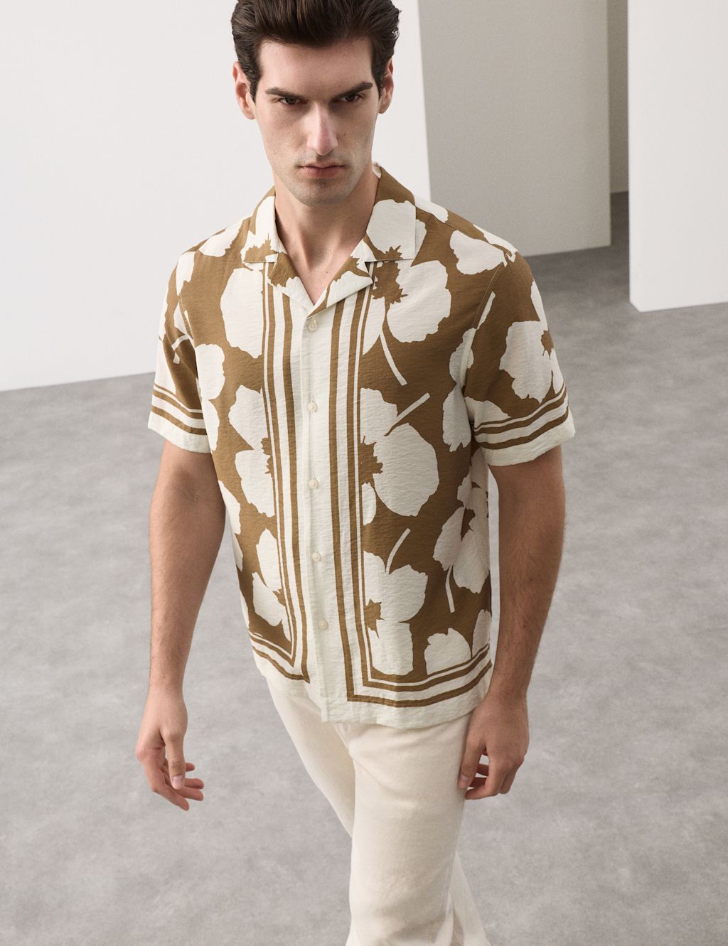 Autograph Floral Short Sleeve Shirt - 2XL - Khaki Mix, Khaki Mix
