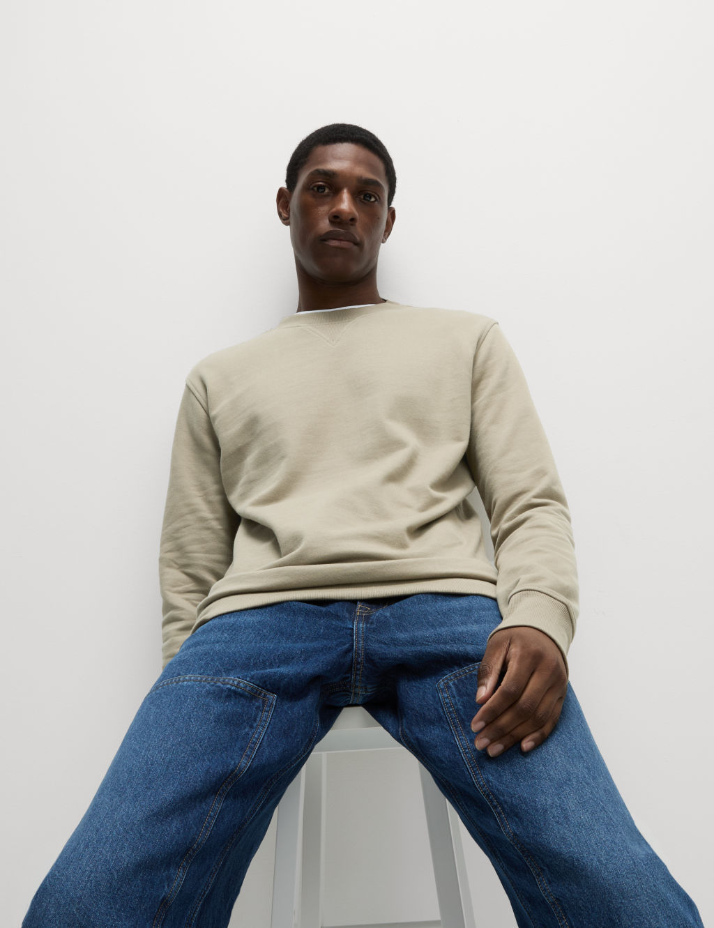 M&S Pure Cotton Crew Neck Sweatshirt - XLREG - Sand, Sand