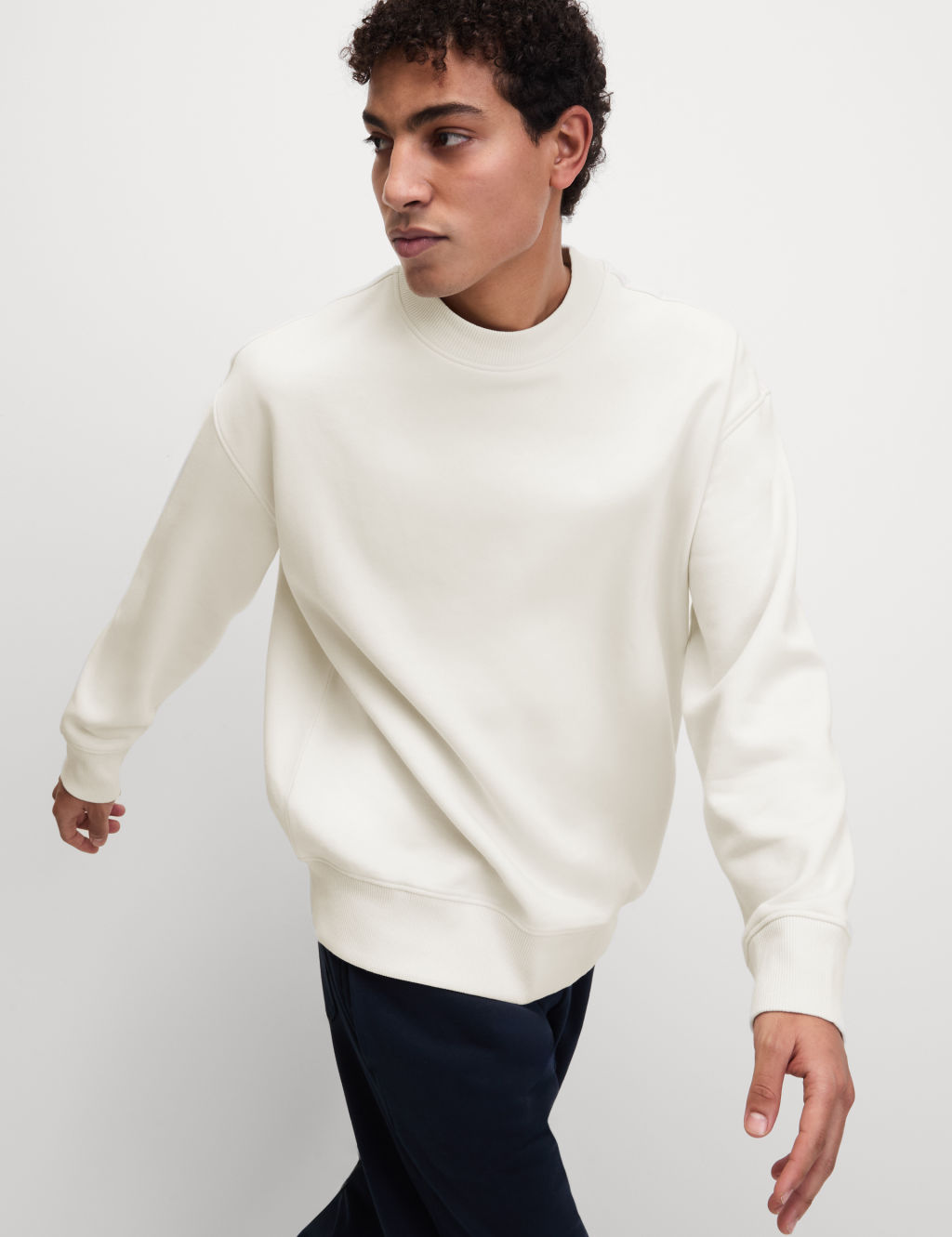 M&S Oversized Cotton Rich Crew Neck Sweatshirt - LREG - Ecru Mix, Ecru Mix