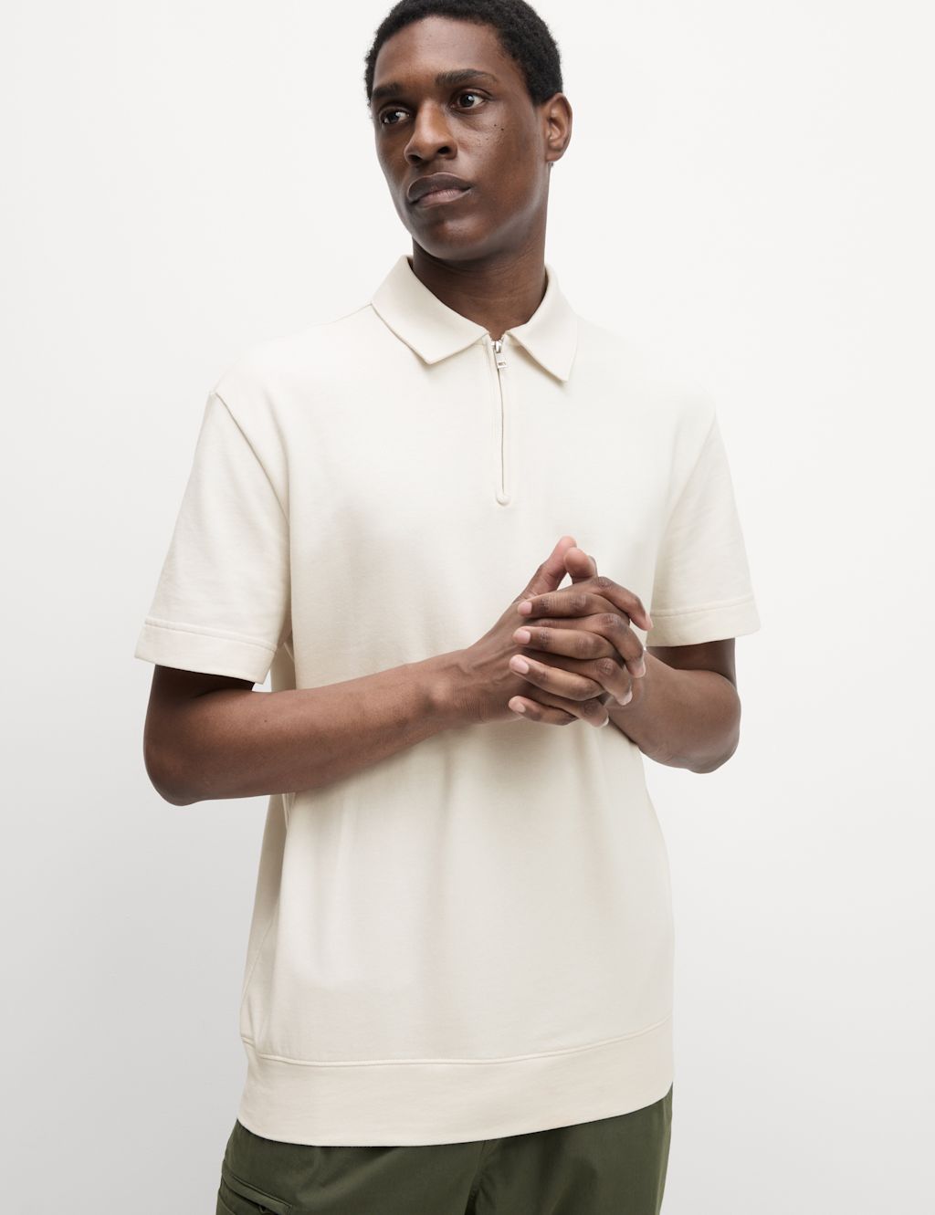 M&S Oversized Fit Cotton Rich Textured Polo Shirt - SREG - Ecru, Ecru