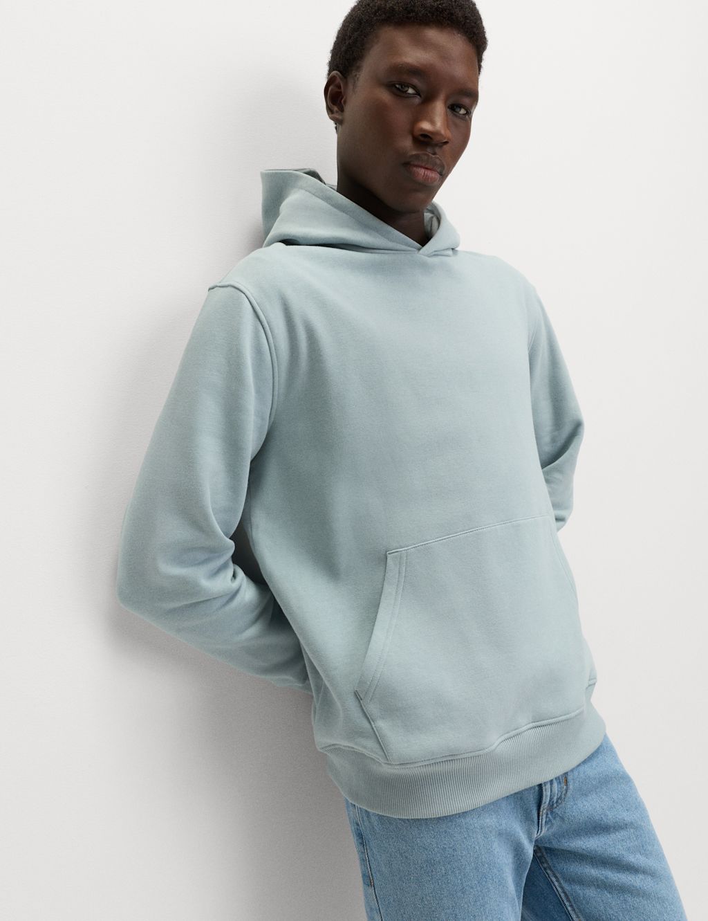 M&S Cotton Rich Hoodie - XXXLREG - Soft Blue, Soft Blue