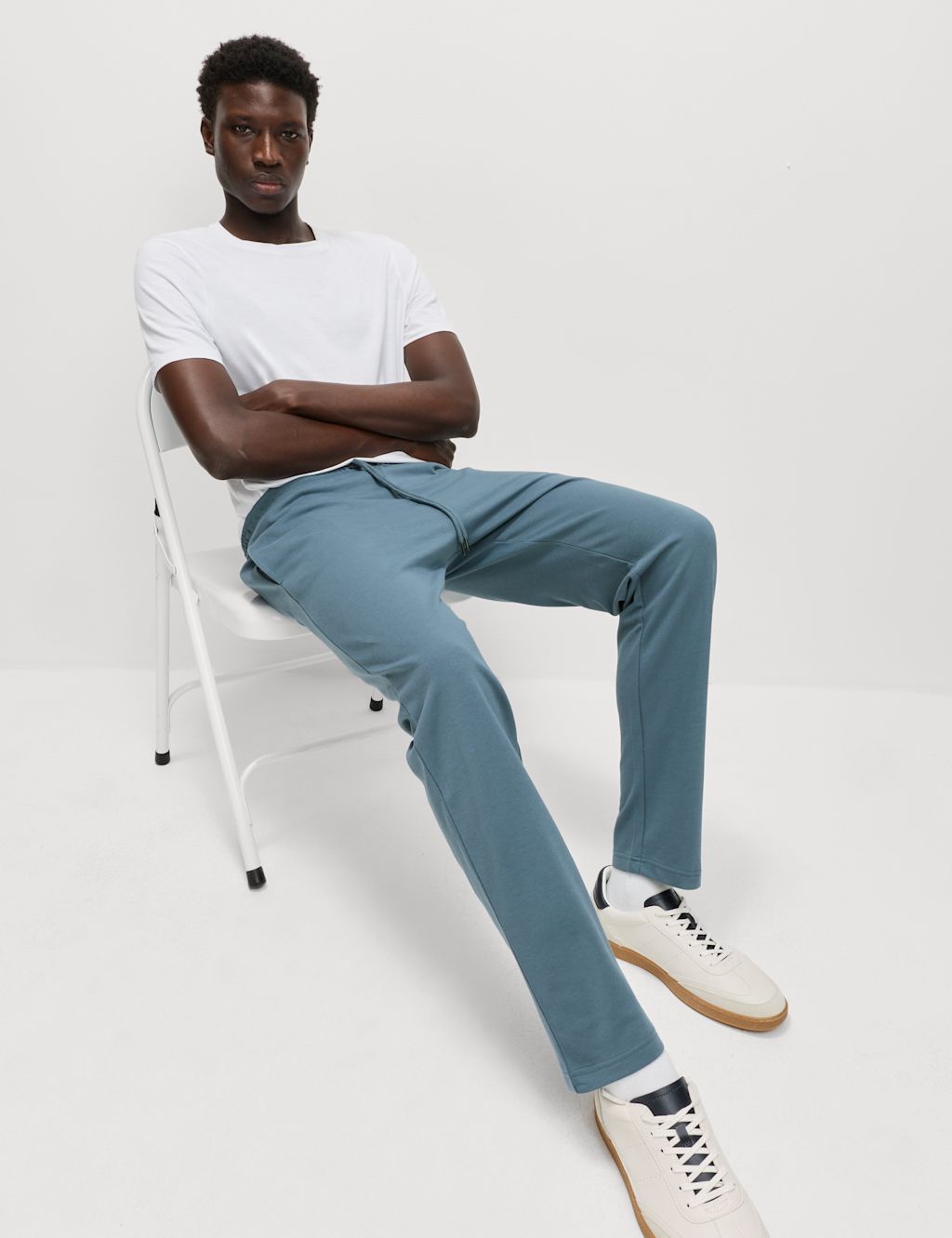 M&S Cotton Rich Straight Leg Joggers - L - Dark Airforce, Dark Airforce