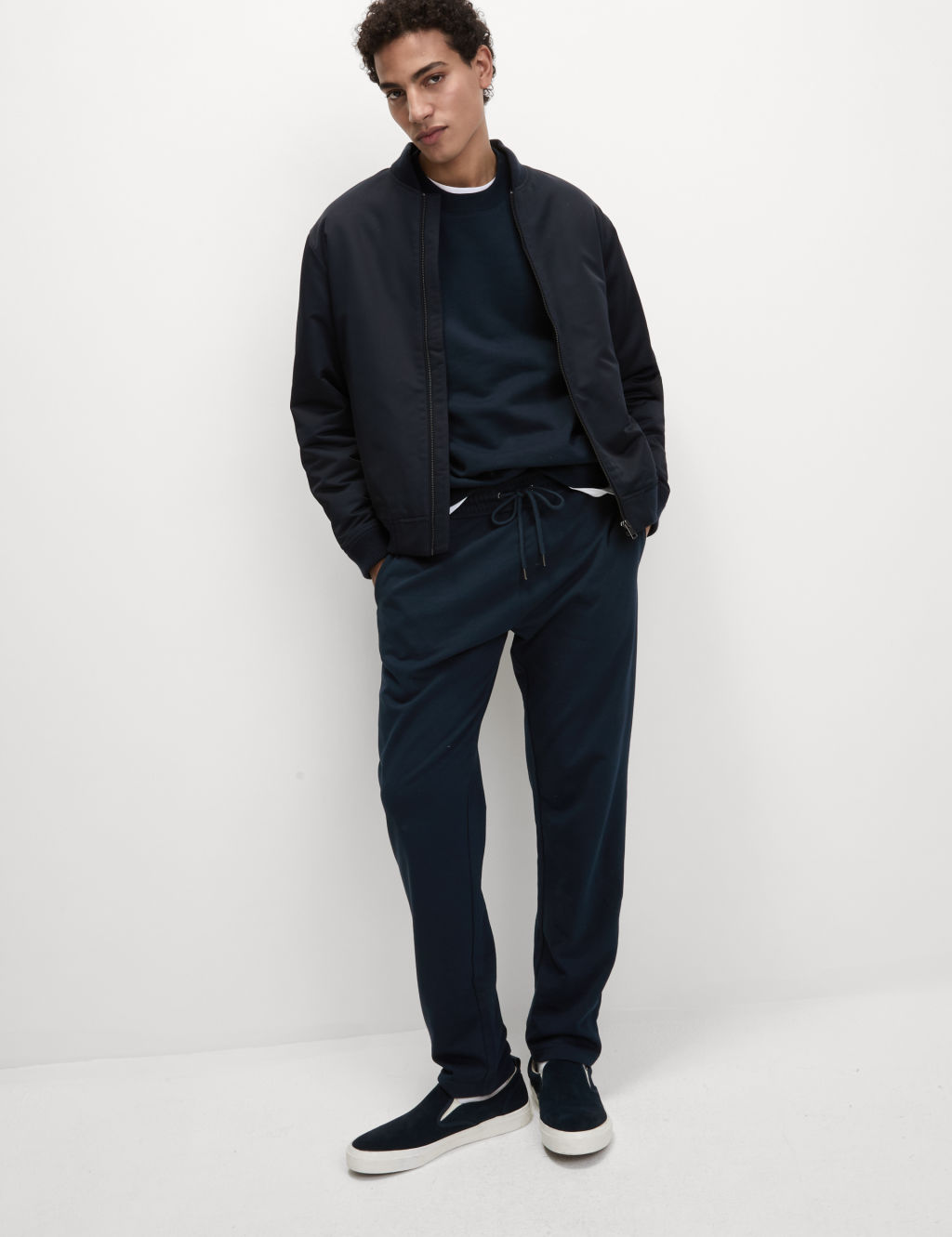 M&S Cotton Rich Straight Leg Joggers - L - Dark Navy, Dark Navy