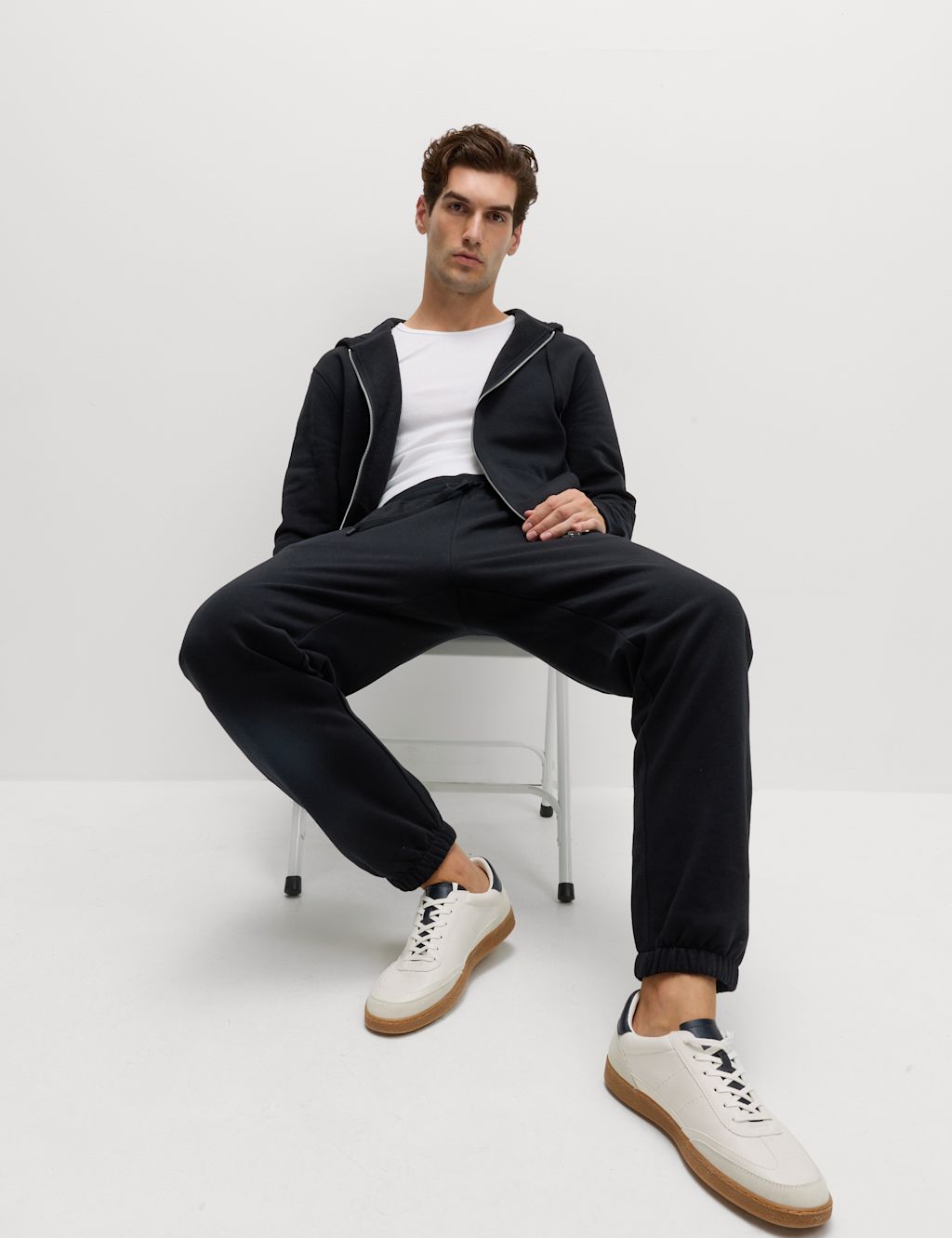 M&S Elasticated Waist Cotton Rich Joggers - 2XL - Black, Black