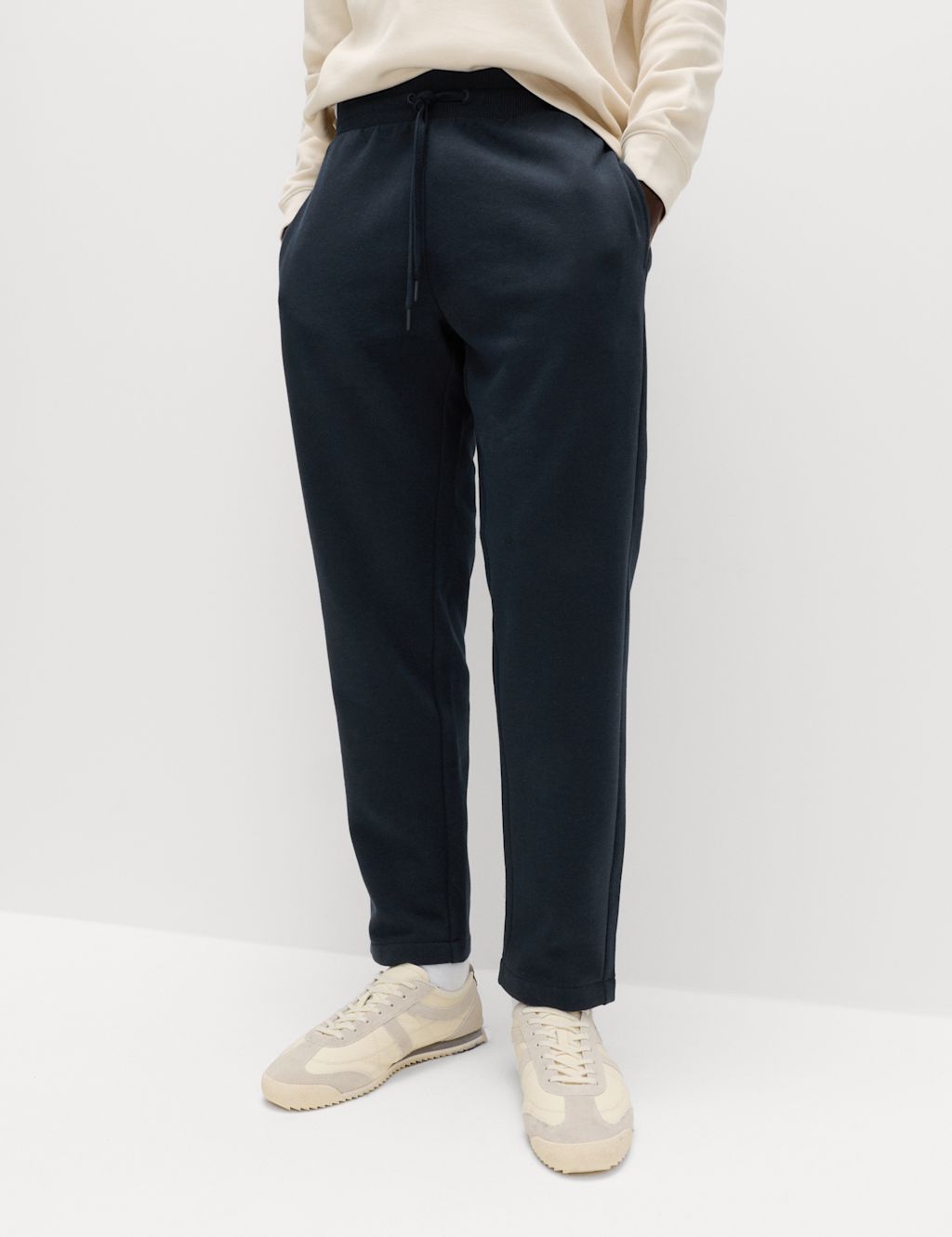 M&S Cotton Rich Relaxed Fit Straight Leg Joggers - S - Navy, Navy