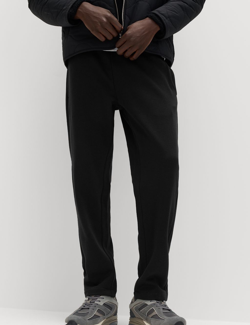 M&S Cotton Rich Relaxed Fit Straight Leg Joggers - L - Black, Black