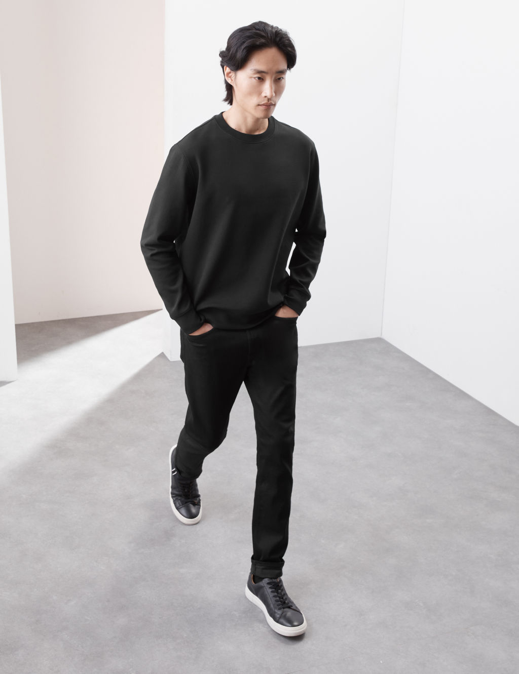 Autograph Cotton Rich Crew Neck Sweatshirt - LREG - Black, Black
