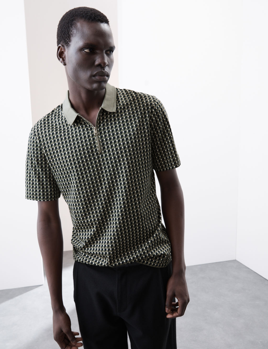 Autograph Pure Supima Cotton Geometric Polo Shirt - SREG - Smokey Green, Smokey Green