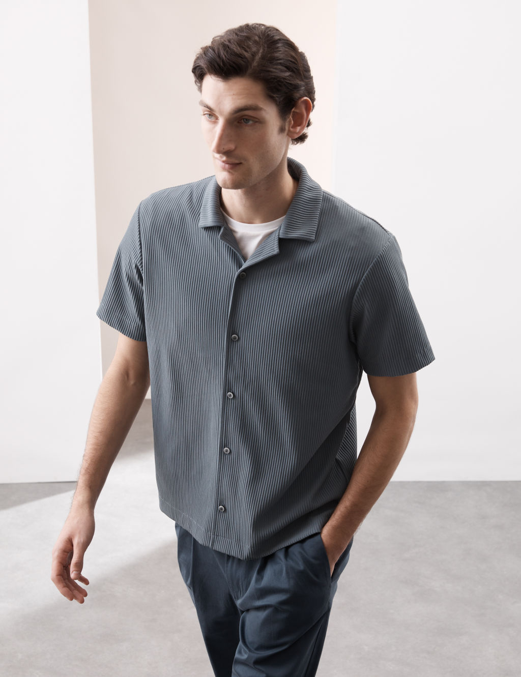 Autograph Cuban Collar Ottoman Revere Shirt - XXLREG - Dark Slate, Dark Slate
