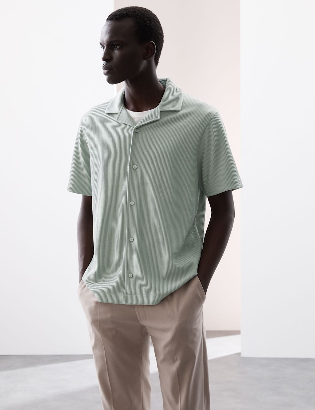 Autograph Cuban Collar Ottoman Revere Shirt - LREG - Light Verdigris, Light Verdigris