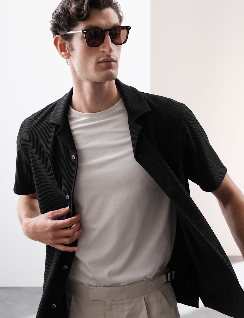 Autograph Cuban Collar Ottoman Revere Shirt - LREG - Black, Black