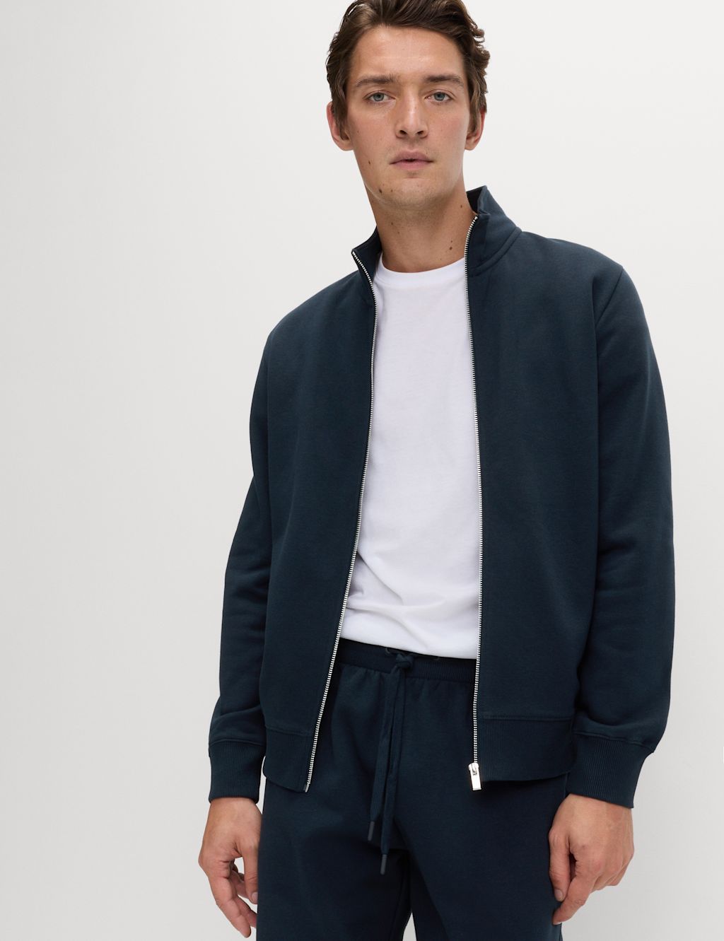 M&S Brushed Cotton Rich Funnel Neck Sweatshirt - MREG - Navy, Navy