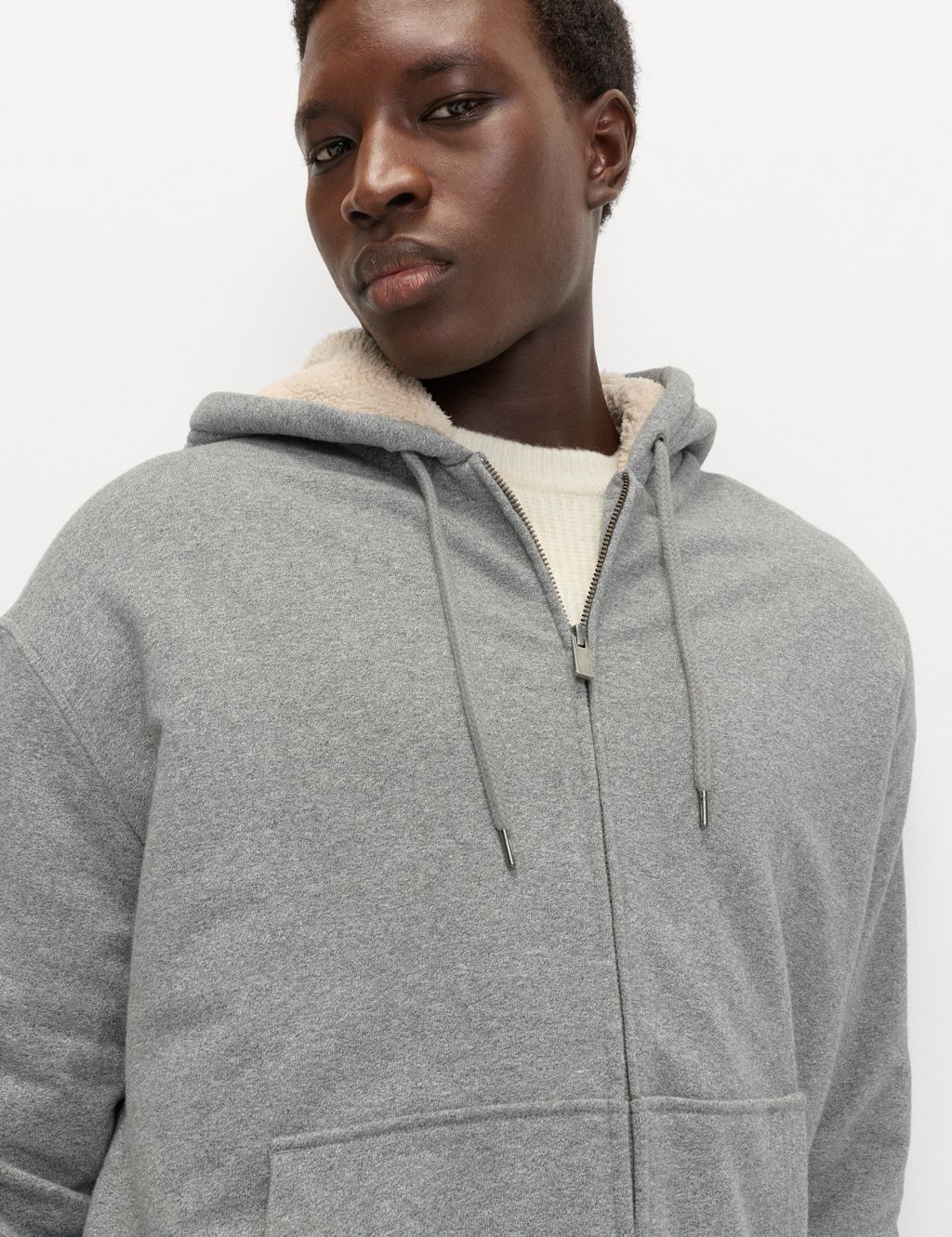 M&S Cotton Rich Fleece Lined Hoodie - XXLREG - Grey Marl, Grey Marl