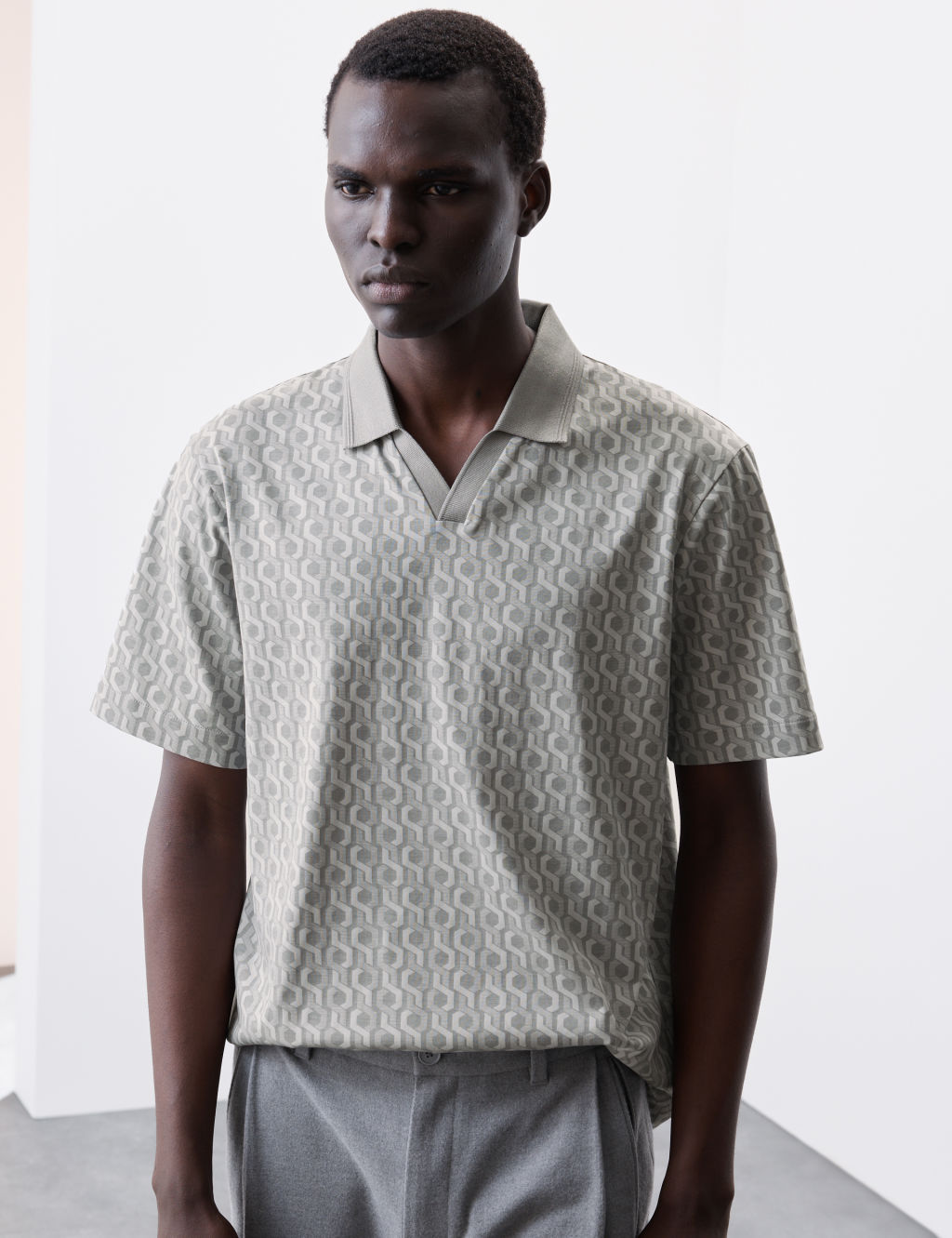 Autograph Pure Supima Cotton Geometric Polo Shirt - LREG - Dove, Dove