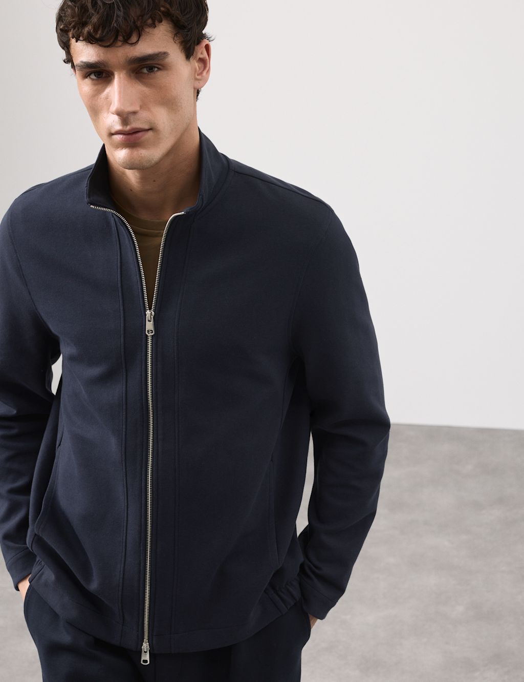 Autograph Cotton Rich Funnel Neck Zip Up Jacket - 3XL - Dark Navy, Dark Navy