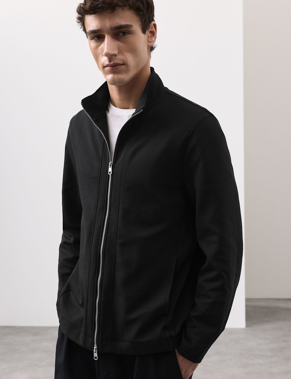 Autograph Cotton Rich Funnel Neck Zip Up Jacket - 2XL - Black, Black