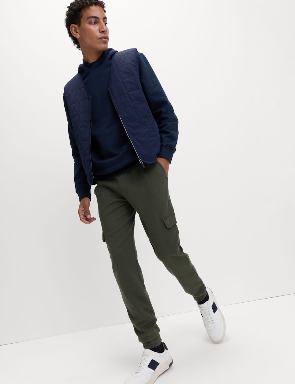 M&S Regular Fit Herringbone Cargo Joggers - SREG - Dark Khaki, Dark Khaki