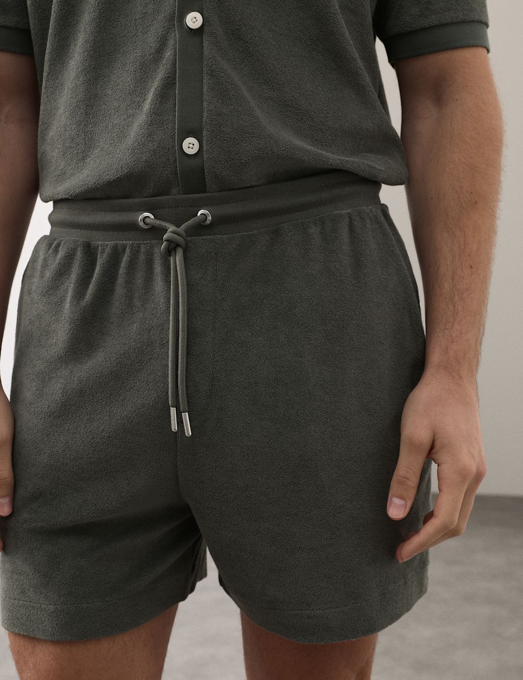 Autograph Cotton Rich Terry Towelling Shorts - 2XL - Dark Olive, Dark Olive