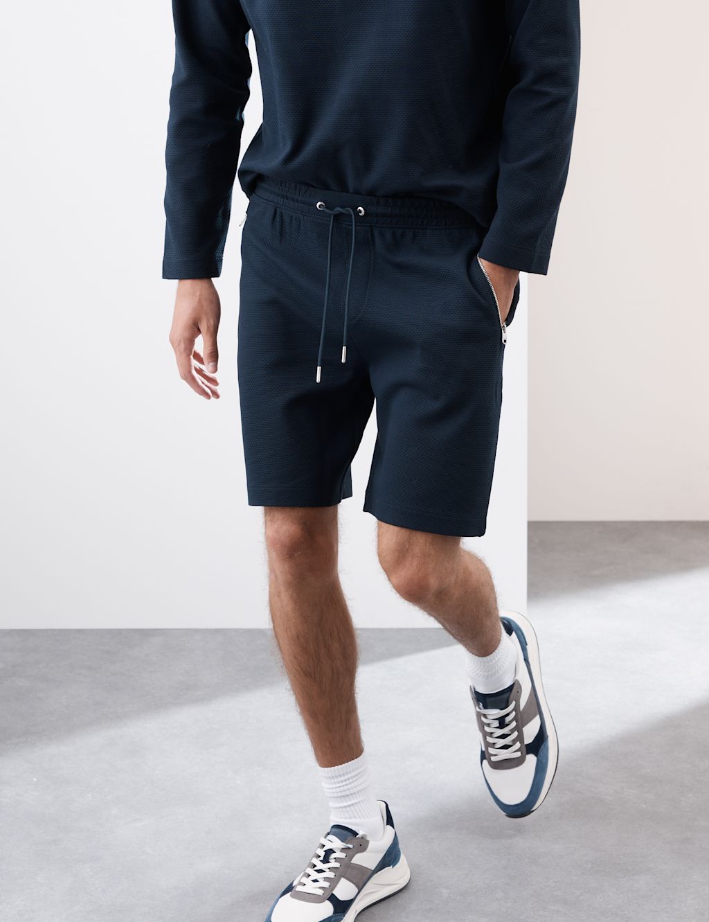 Autograph Cotton Rich Waffle Shorts - SMID - Dark Navy, Dark Navy