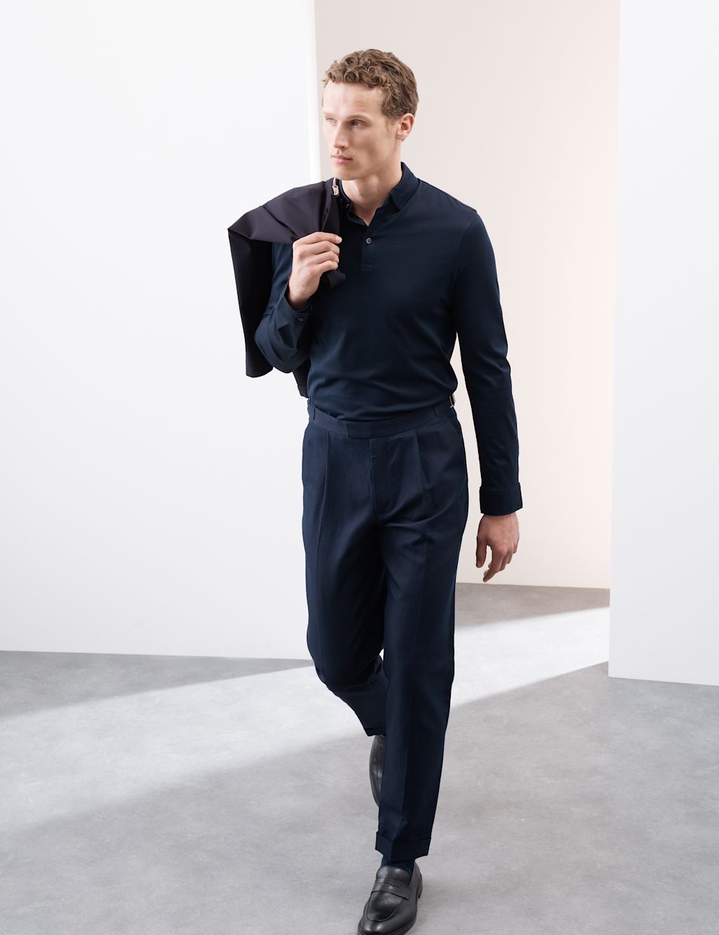 Autograph Pure Supima Cotton Long Sleeve Polo Shirt - LREG - Dark Navy, Dark Navy