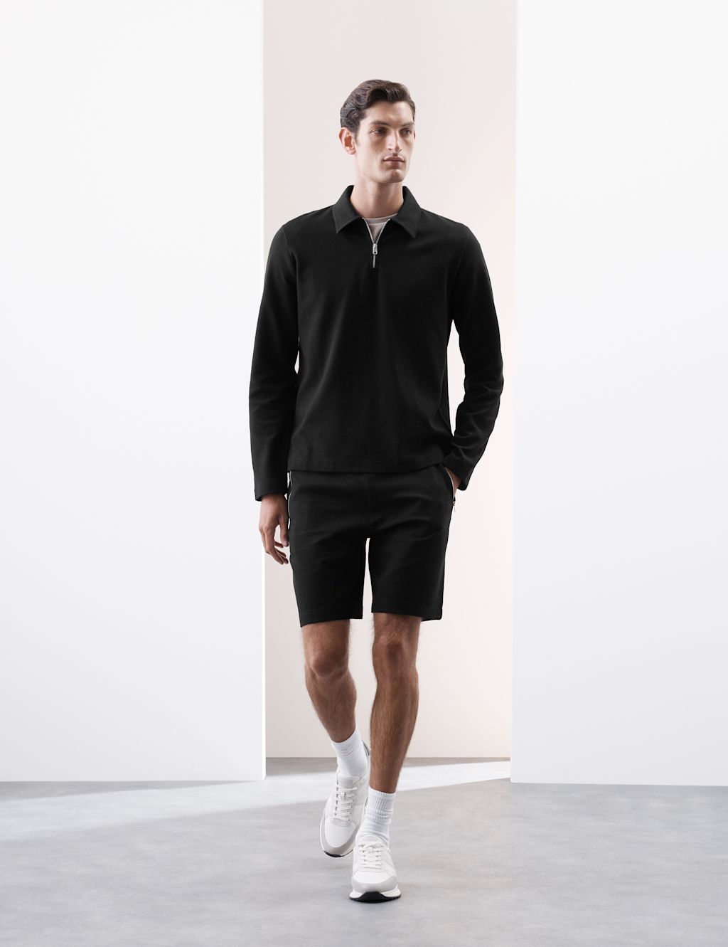 Autograph Cotton Rich Waffle Half Zip Long Sleeve Top - XXLREG - Black, Black