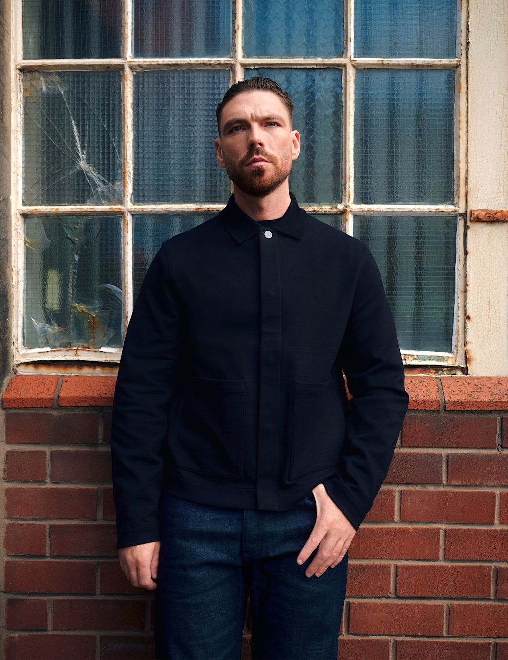 Autograph Cotton Rich Zip Up Overshirt - LREG - Black, Black