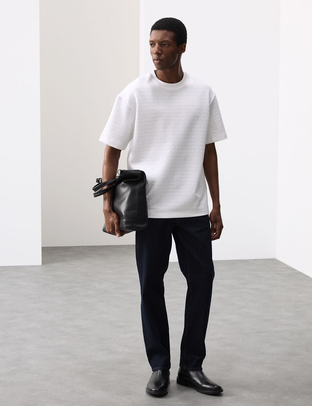 Autograph Cotton Rich Jacquard Scuba T-Shirt - LREG - White, White