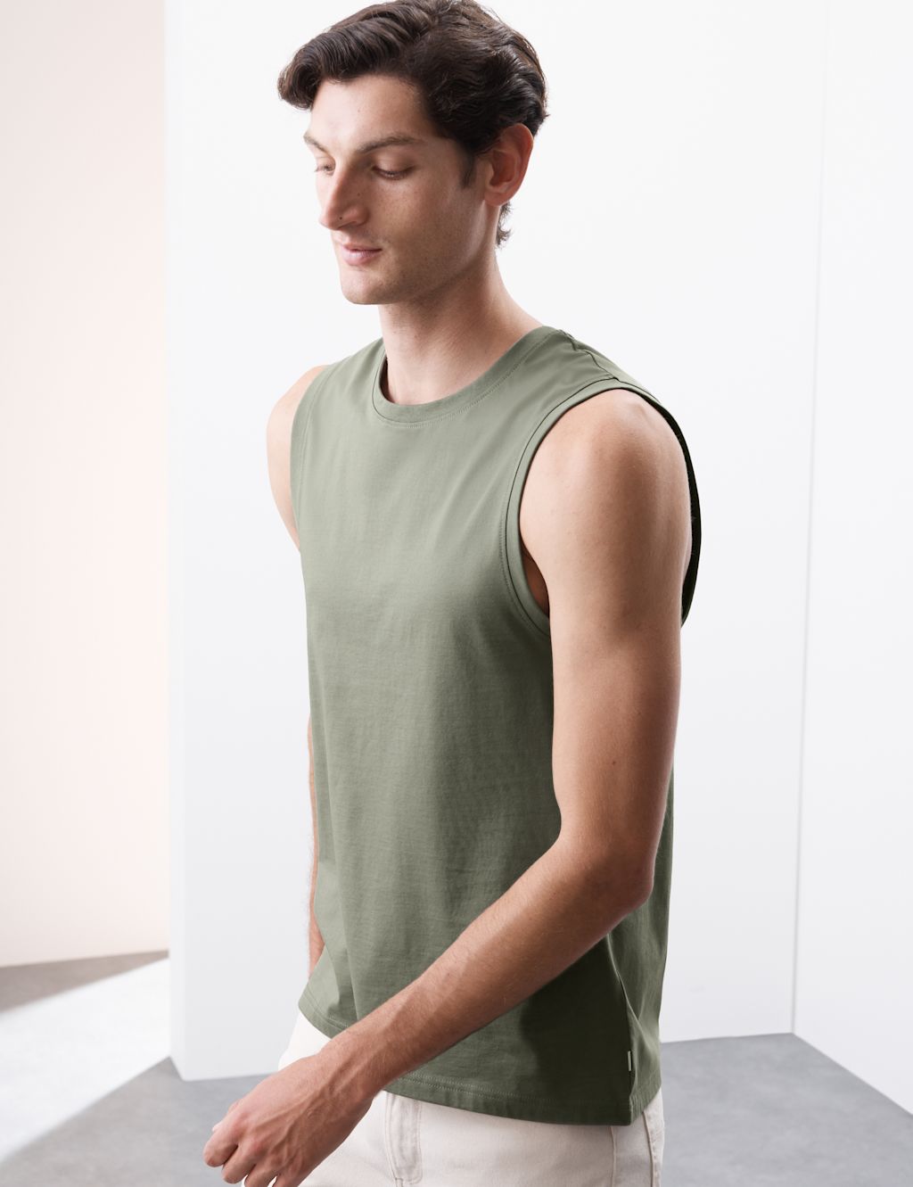 Autograph Pure Supima Cotton Crew Neck Tank Top - XLREG - Smokey Green, Smokey Green