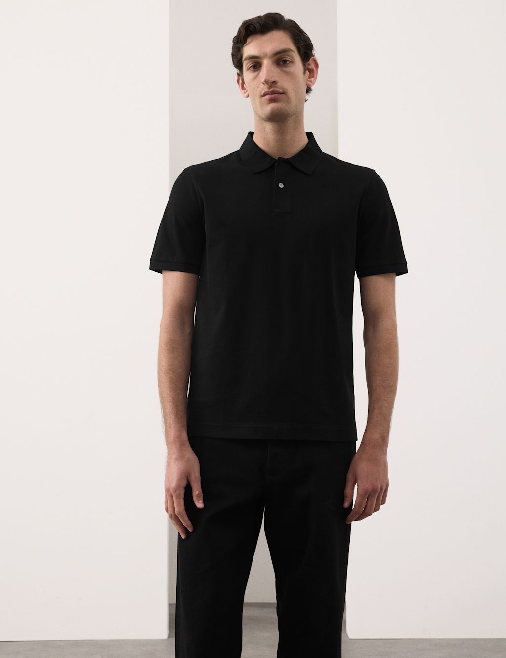 Autograph Fine Mercerised Cotton Pique Polo - L - Black, Black