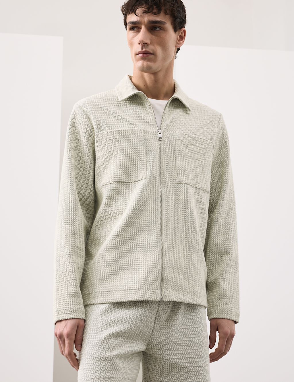 Autograph Cotton Blend Zip Up Textured Jacket - 3XL - Light Natural, Light Natural