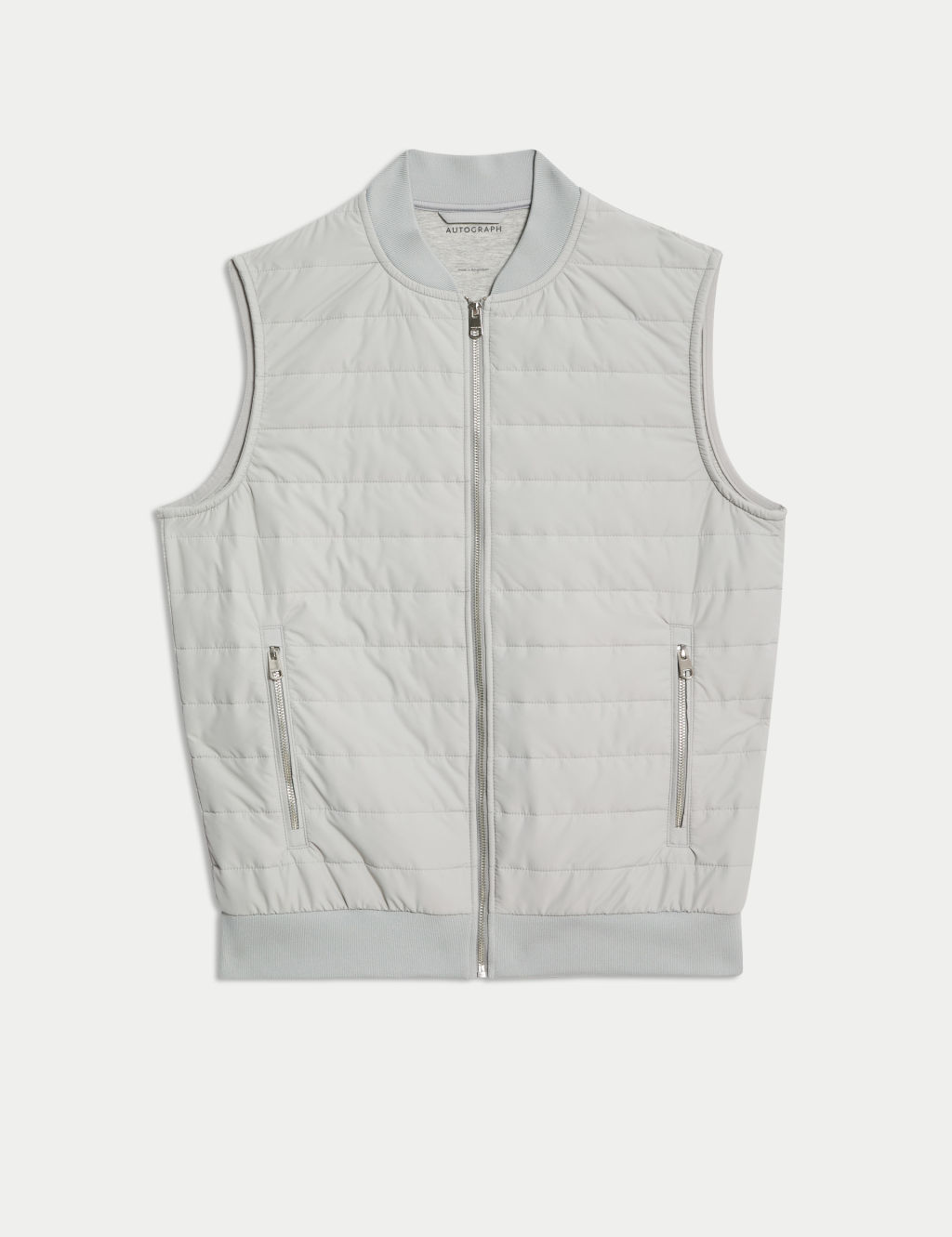 Autograph Cotton Rich Zip Up Quilted Gilet with Stormwear&trade; - L - Grey Marl, Grey Marl