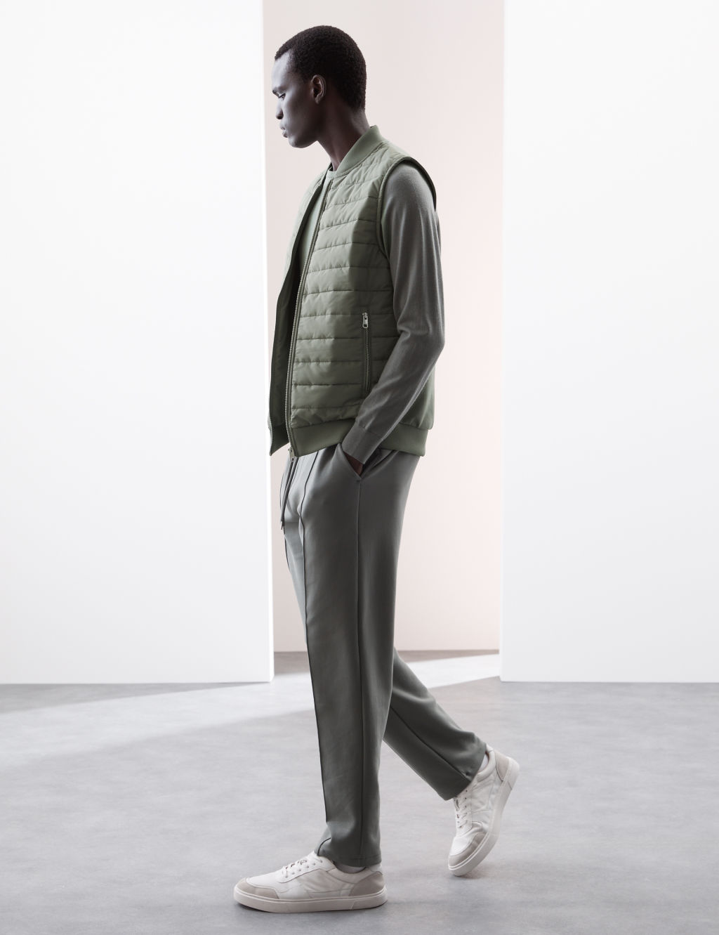 Autograph Cotton Rich Zip Up Quilted Gilet with Stormwear™ - XXXLREG - Smokey Green, Smokey Green