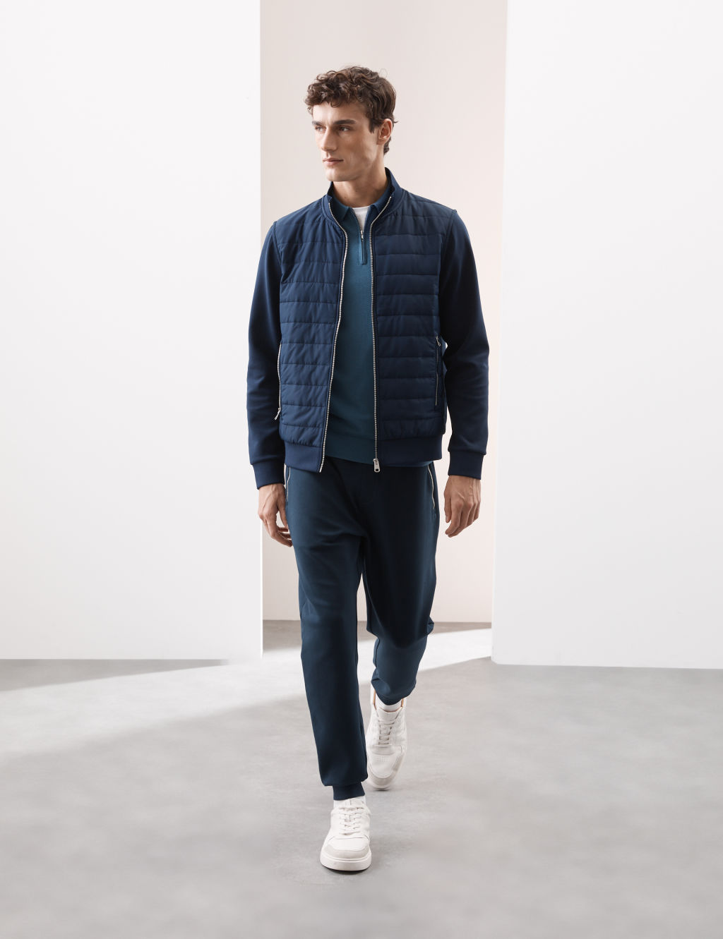 Autograph Cotton Rich Zip Up Quilted Jacket - SREG - Dark Navy, Dark Navy