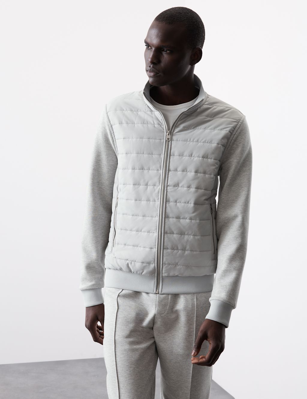 Autograph Cotton Rich Zip Up Quilted Jacket - SREG - Grey Marl, Grey Marl