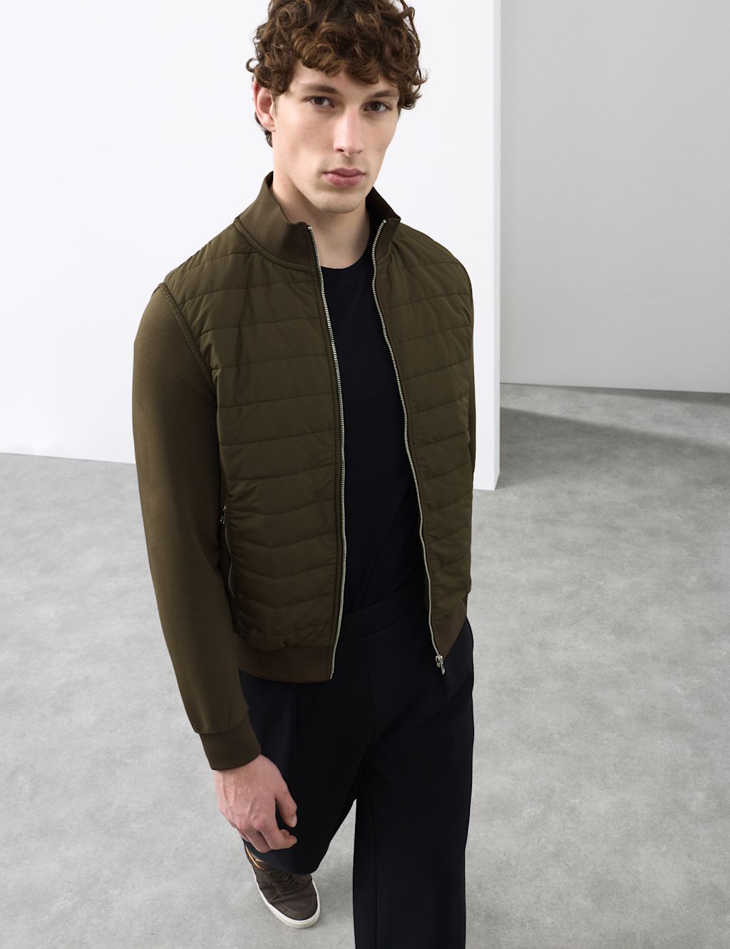 Autograph Cotton Rich Zip Up Quilted Jacket - XXLREG - Dark Khaki, Dark Khaki