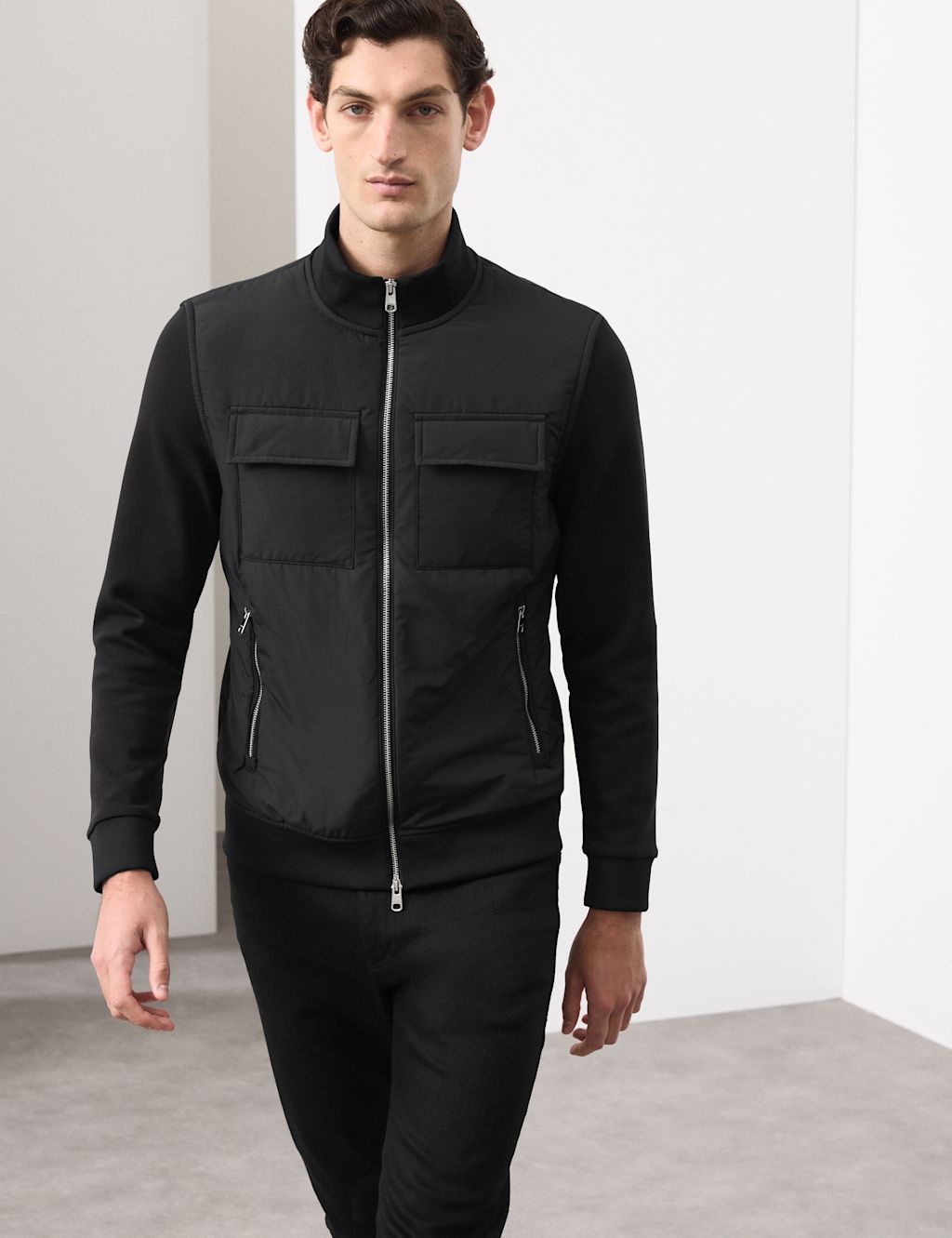 Autograph Cotton Rich Zip Up Pocket Jacket - LREG - Black, Black