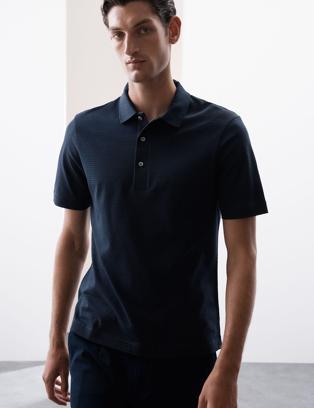 Autograph Cotton Rich Coolmax Polo Shirt - SREG - Dark Navy, Dark Navy