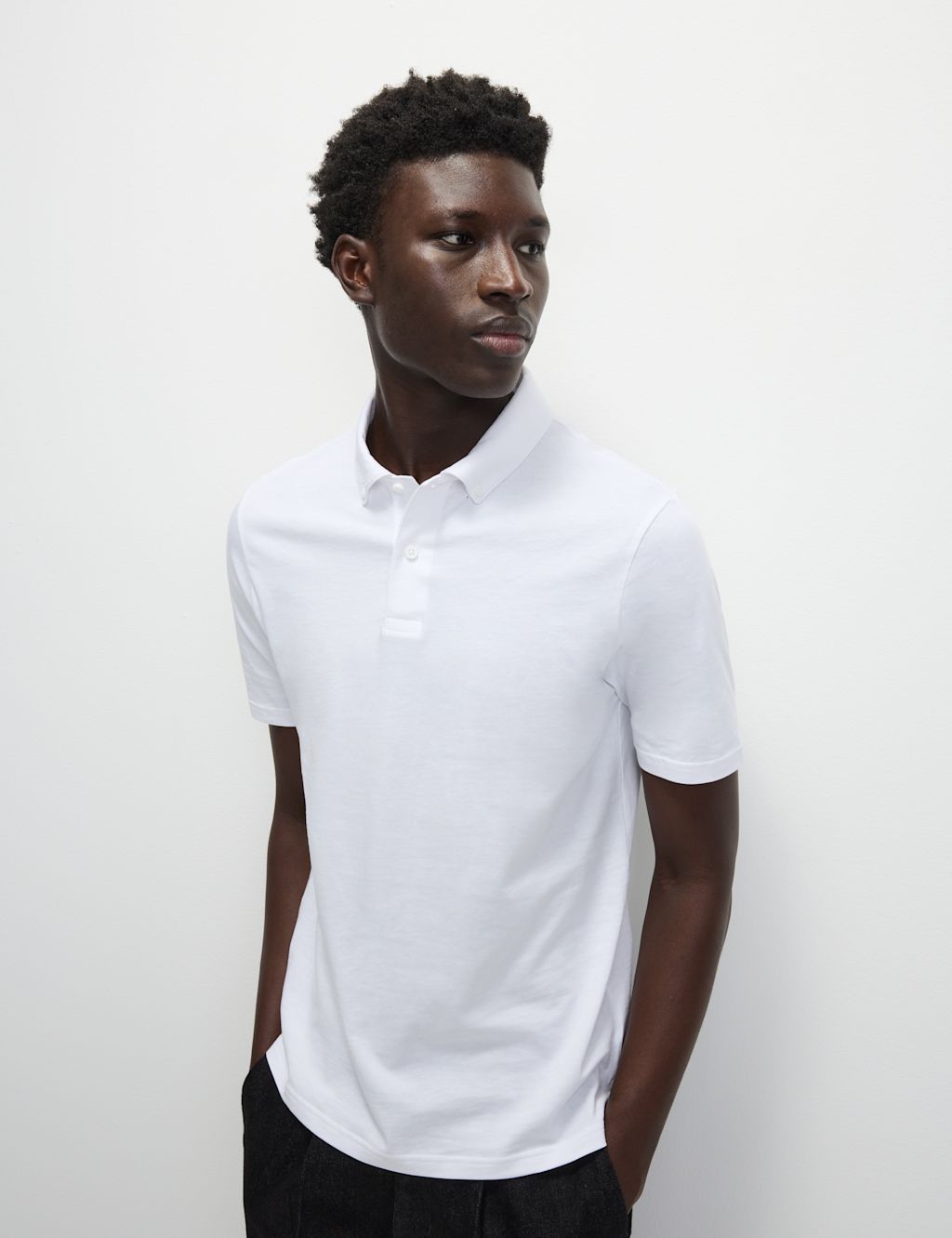 M&S Pure Cotton Jersey Polo Shirt - XXXXLLNG - White, White