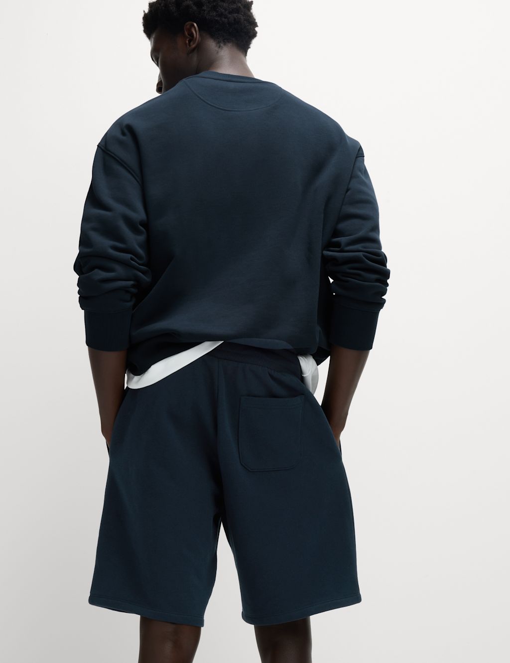M&S Elasticated Waist Cotton Rich Oversized Shorts - LLNG - Dark Navy, Dark Navy