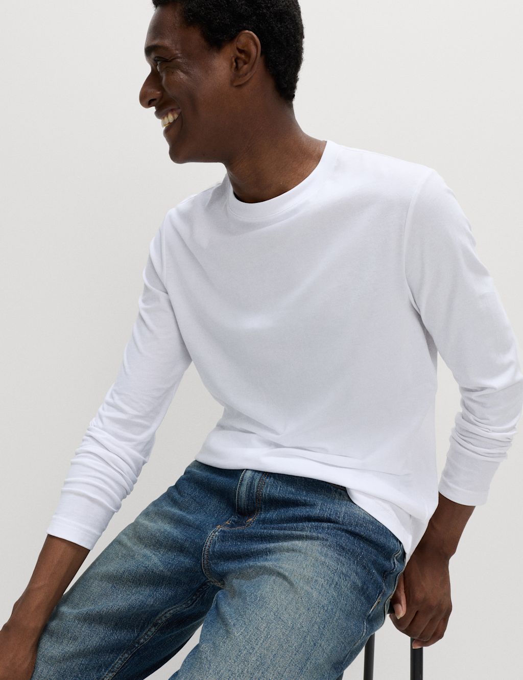 M&S Pure Cotton Crew Neck T-Shirt - LREG - White, White