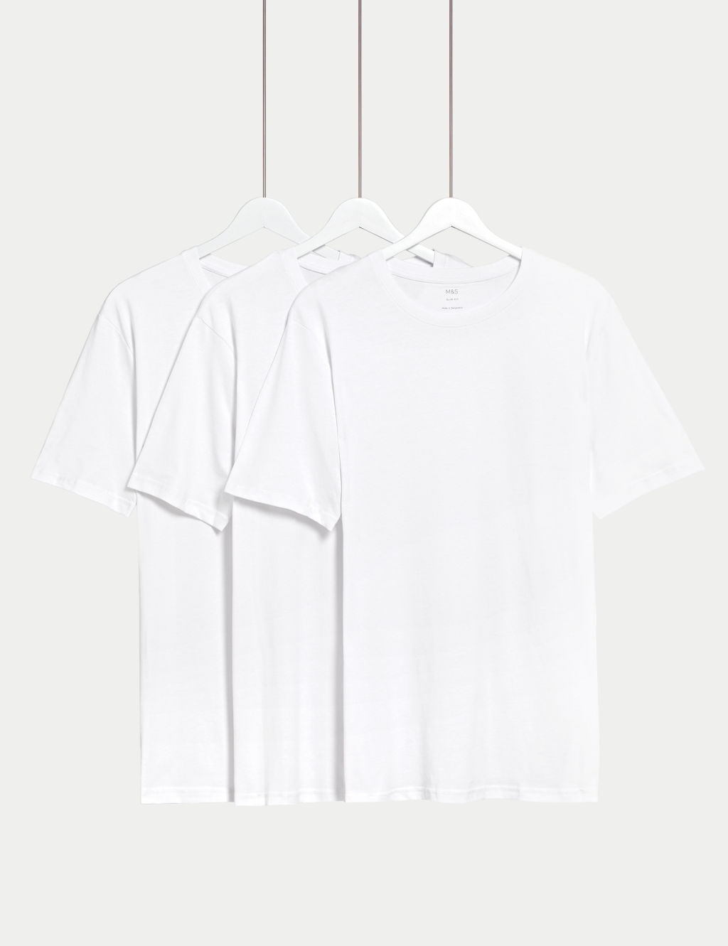 M&S 3pk Slim Fit Pure Cotton Crew Neck T-Shirts - XXLREG - White Mix, White Mix
