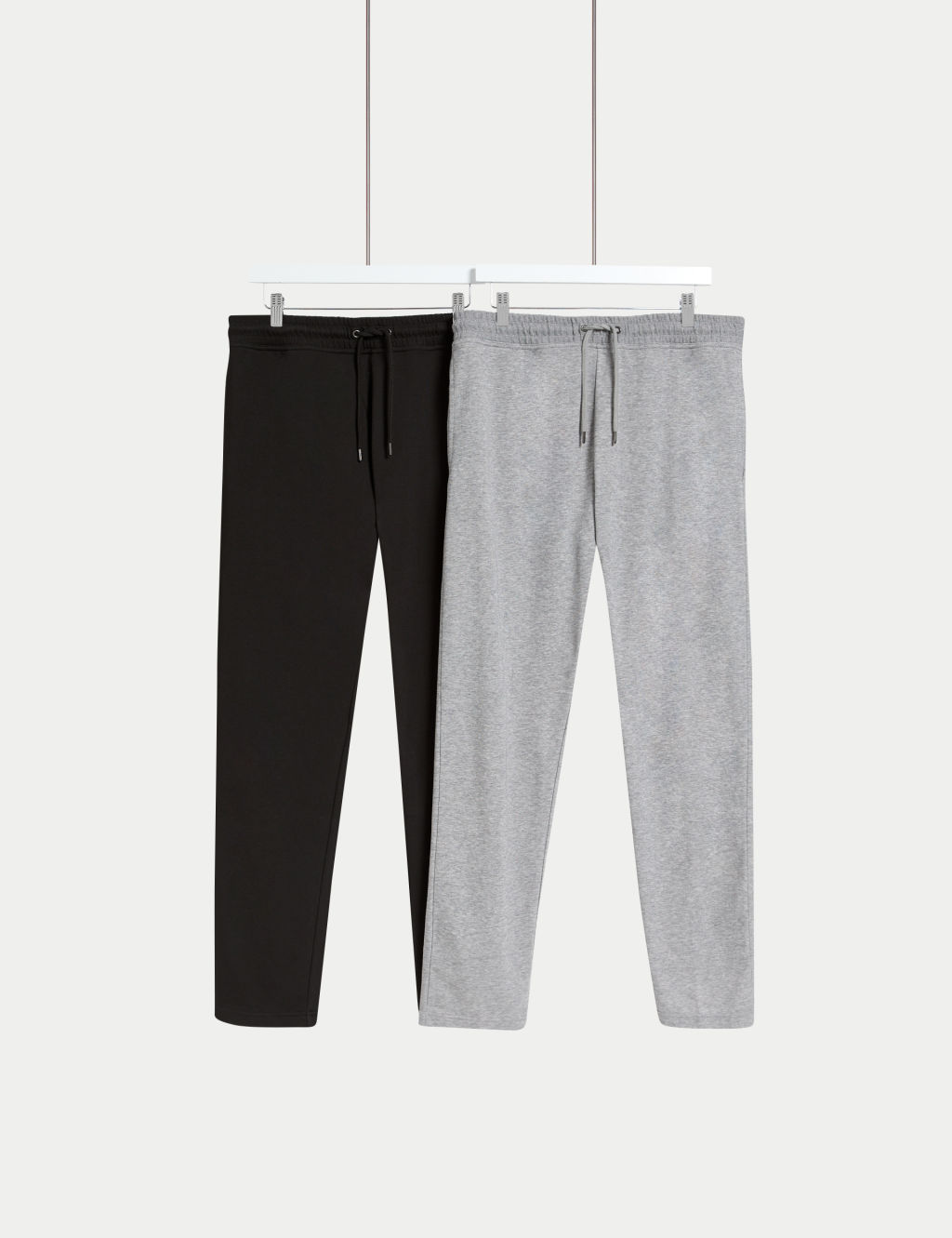 M&S 2 Pack Cotton Rich Straight Leg Joggers - XL - Grey Marl, Grey Marl