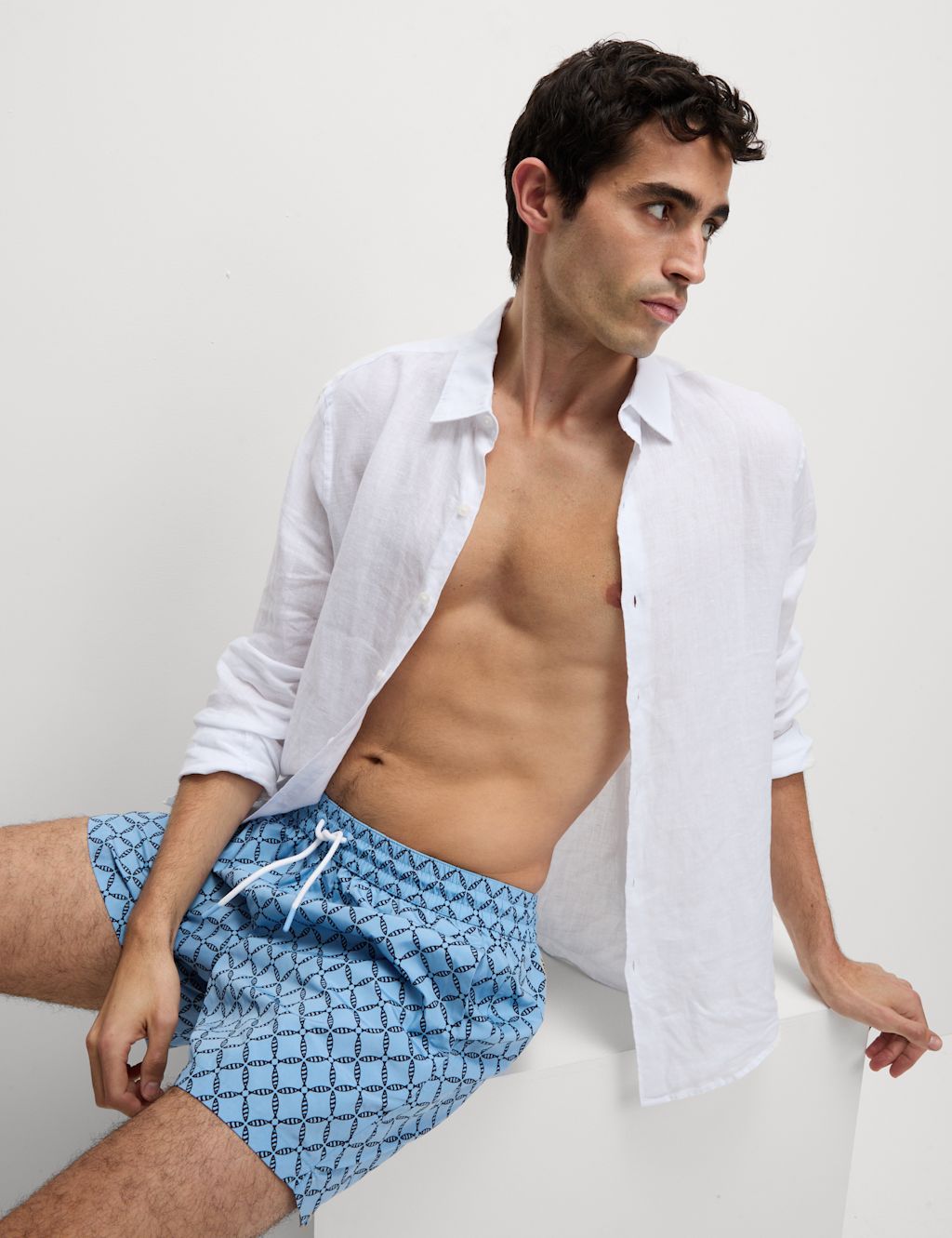 M&S Quick Dry Geometric Print Swim Shorts - SMID - Blue, Blue