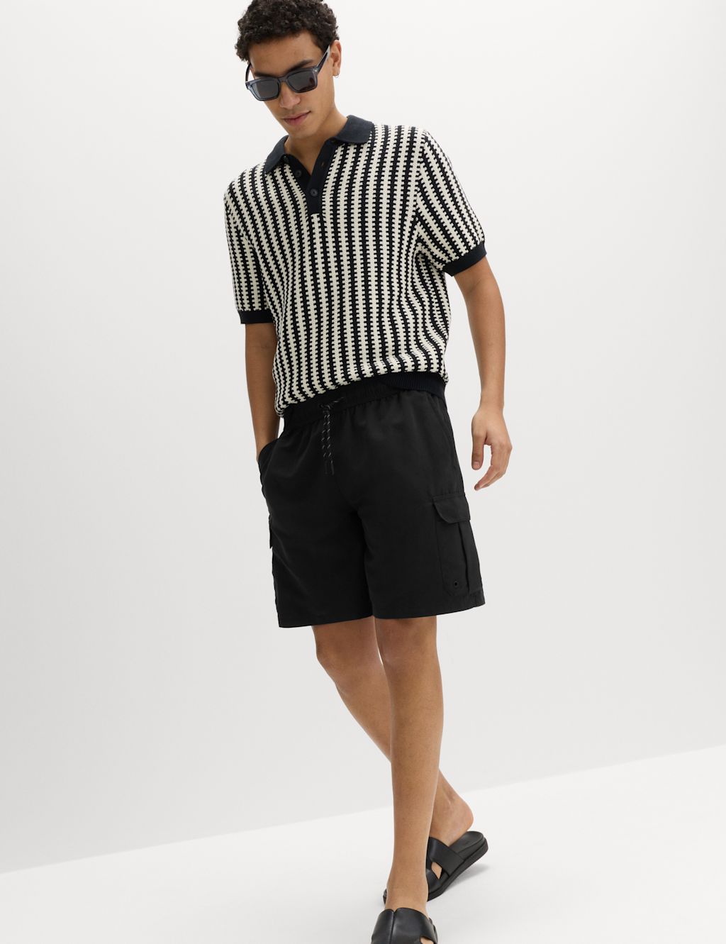 M&S Quick Dry Longer Length Cargo Swim Shorts - 3XL - Black, Black