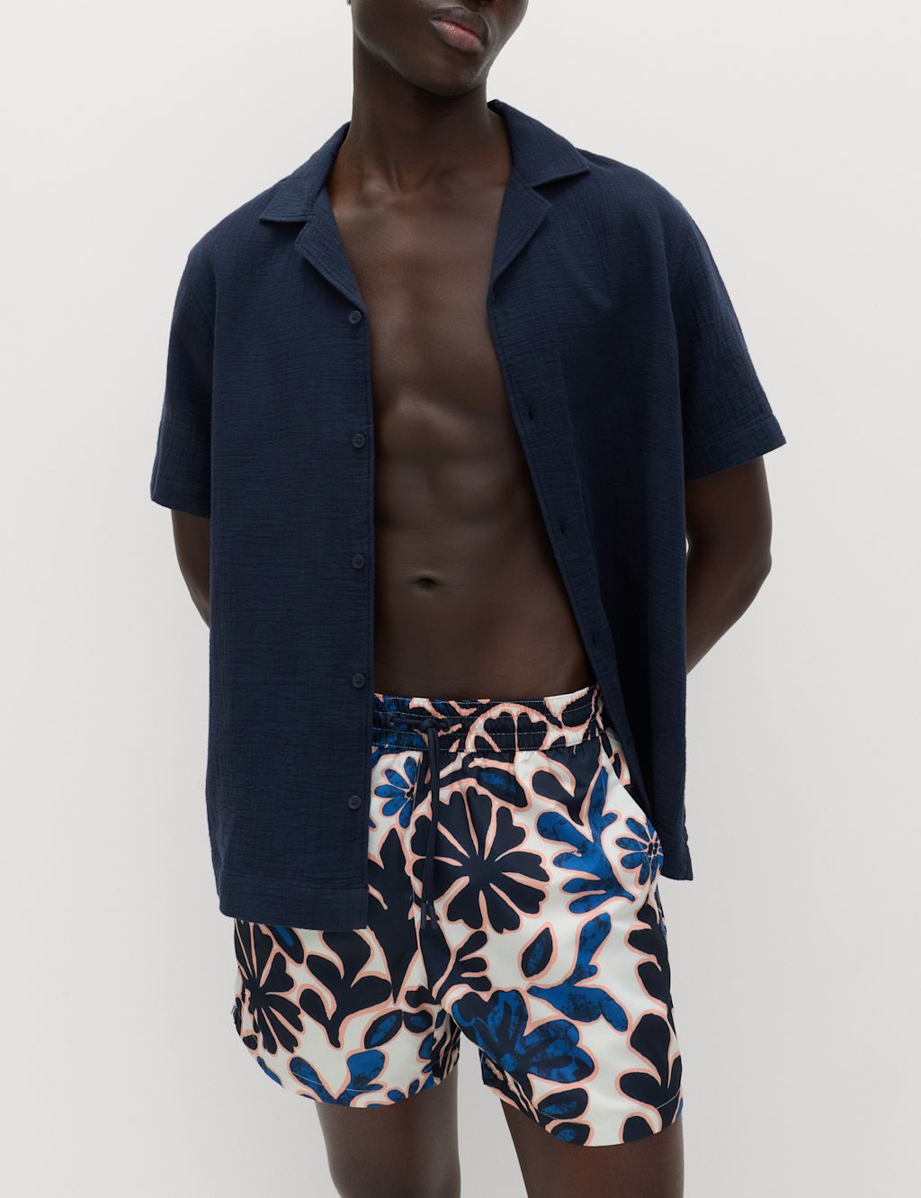 M&S Quick Dry Floral Print Swim Shorts - XL - Dark Marine, Dark Marine