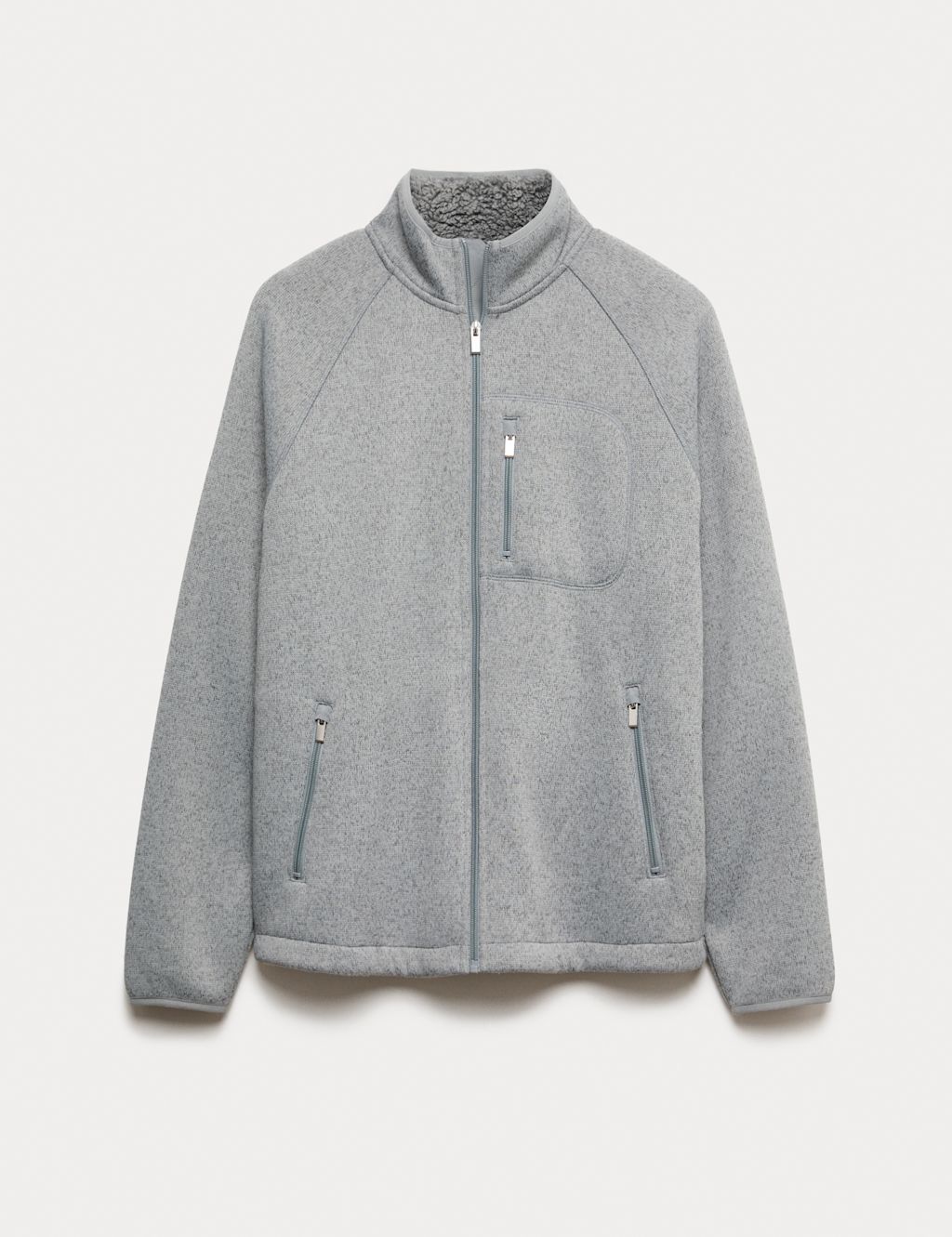 M&S Zip Up Funnel Neck Fleece - XXXLREG - Grey Marl, Grey Marl
