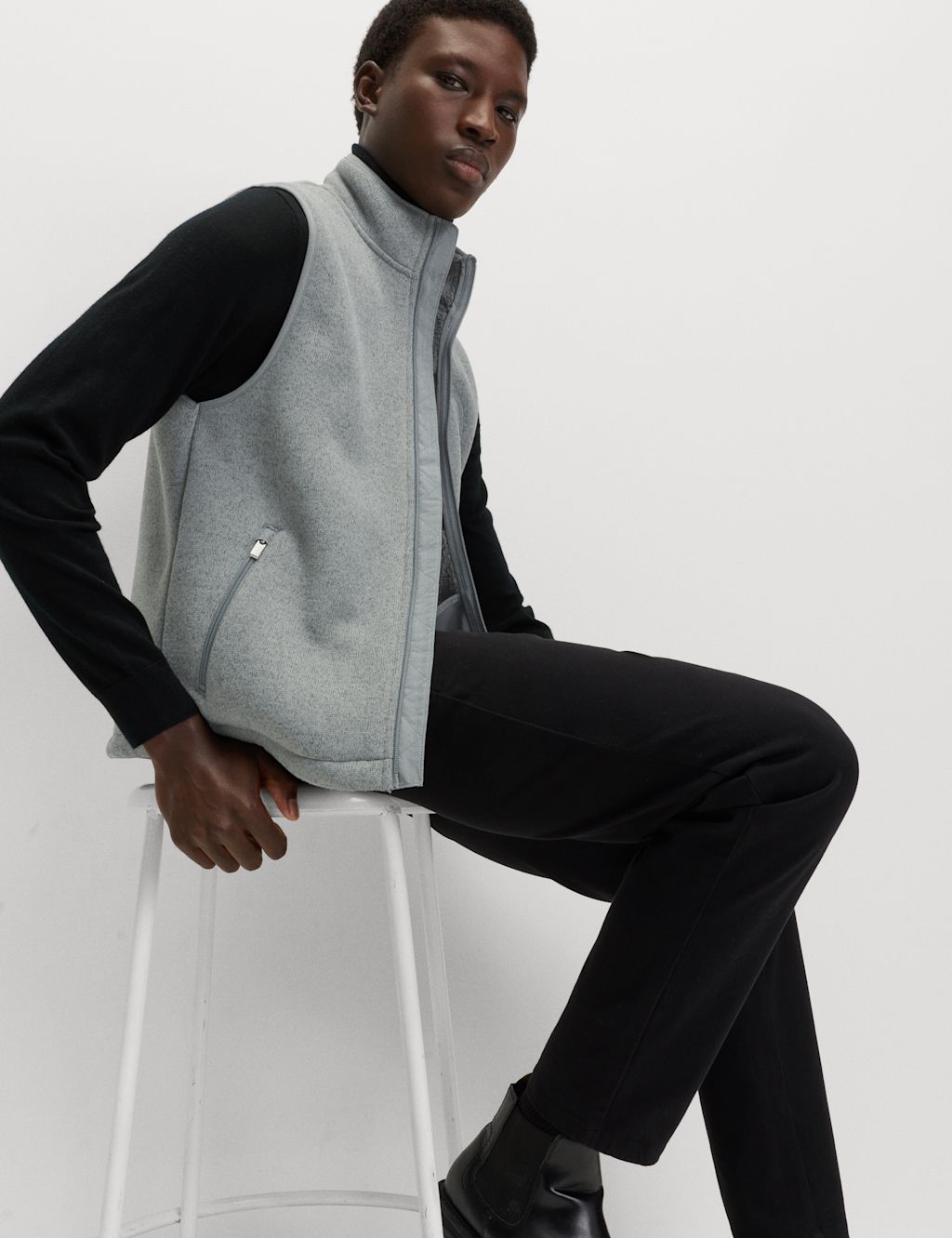 M&S Fleece Lined Funnel Neck Gilet - SREG - Grey Marl, Grey Marl