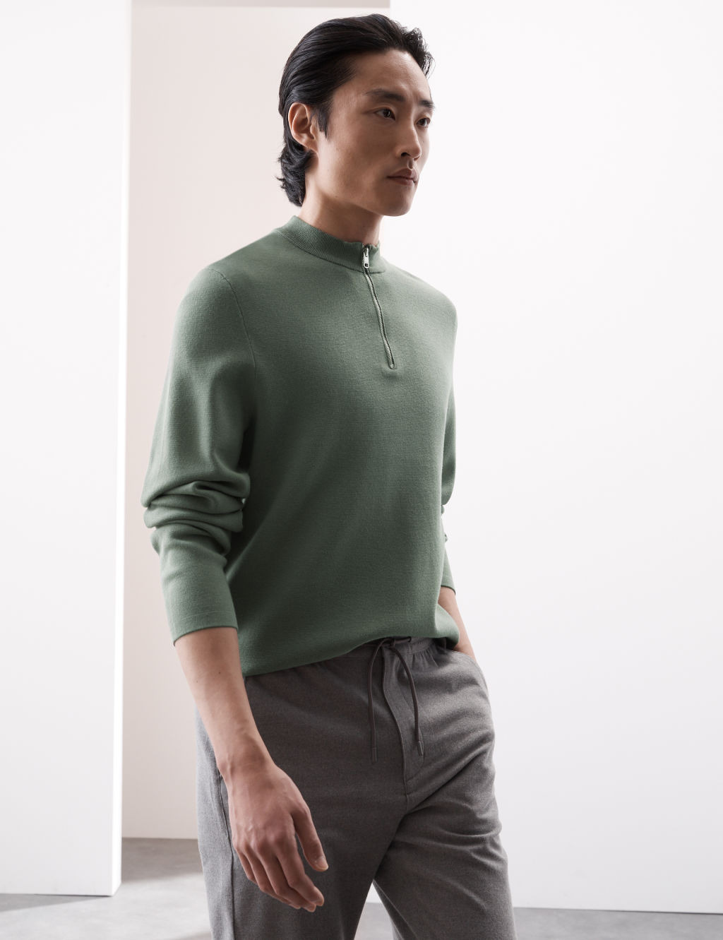 Autograph Half Zip Mock Neck Jumper - XXLREG - Smokey Green, Smokey Green